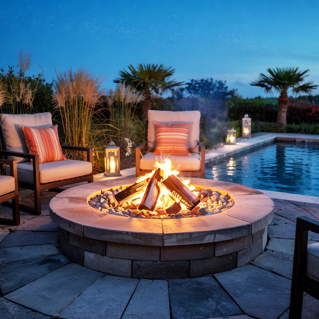 backyard poolside fire pit