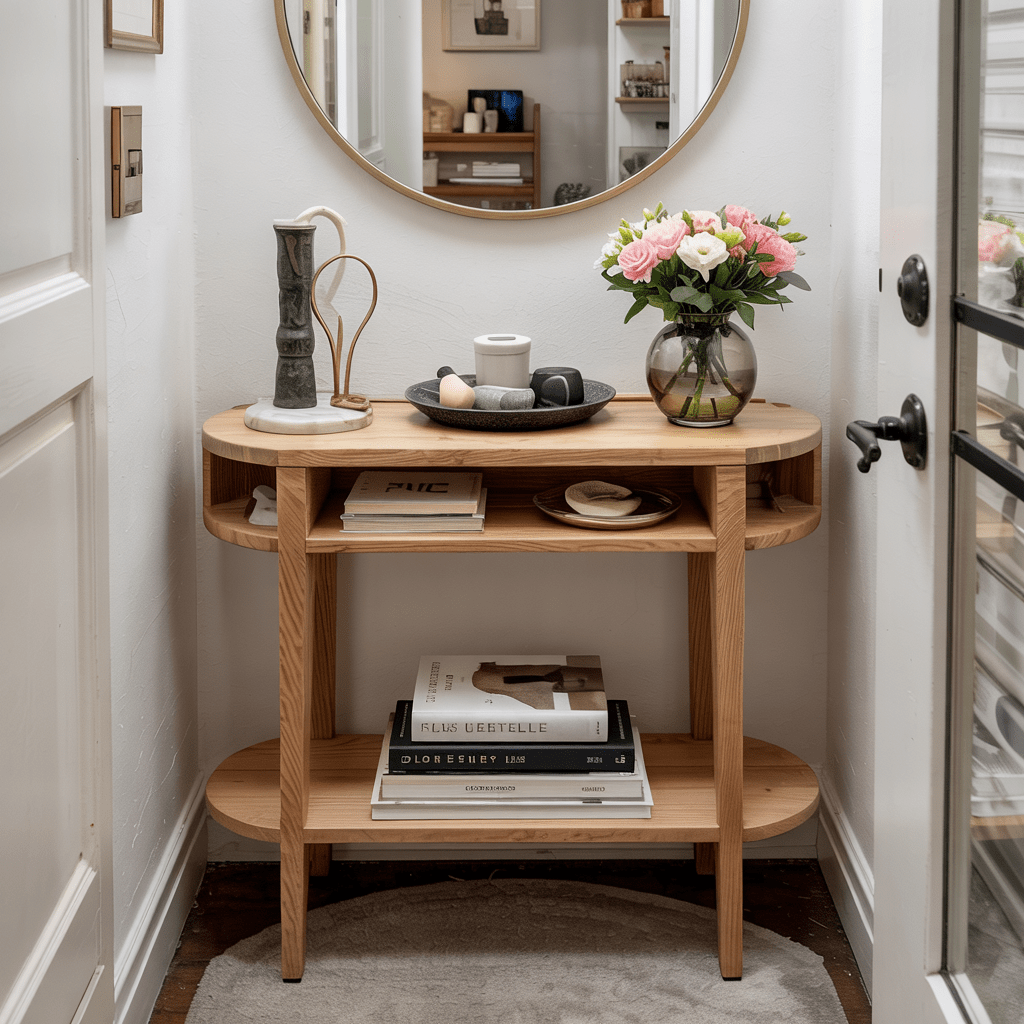 compact console table in entryway
