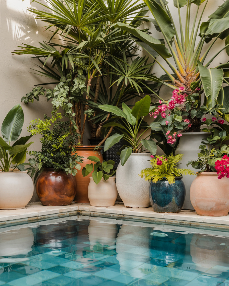 poolside décor ideas - lush poolside planters