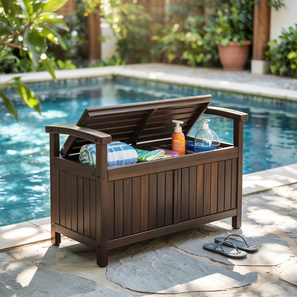 poolside storage bench