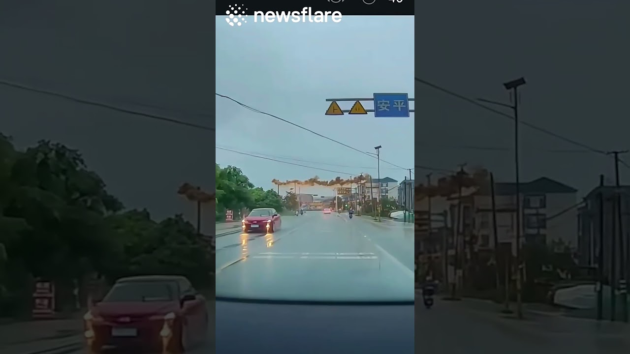 Lightining Strikes In Front Of Driver