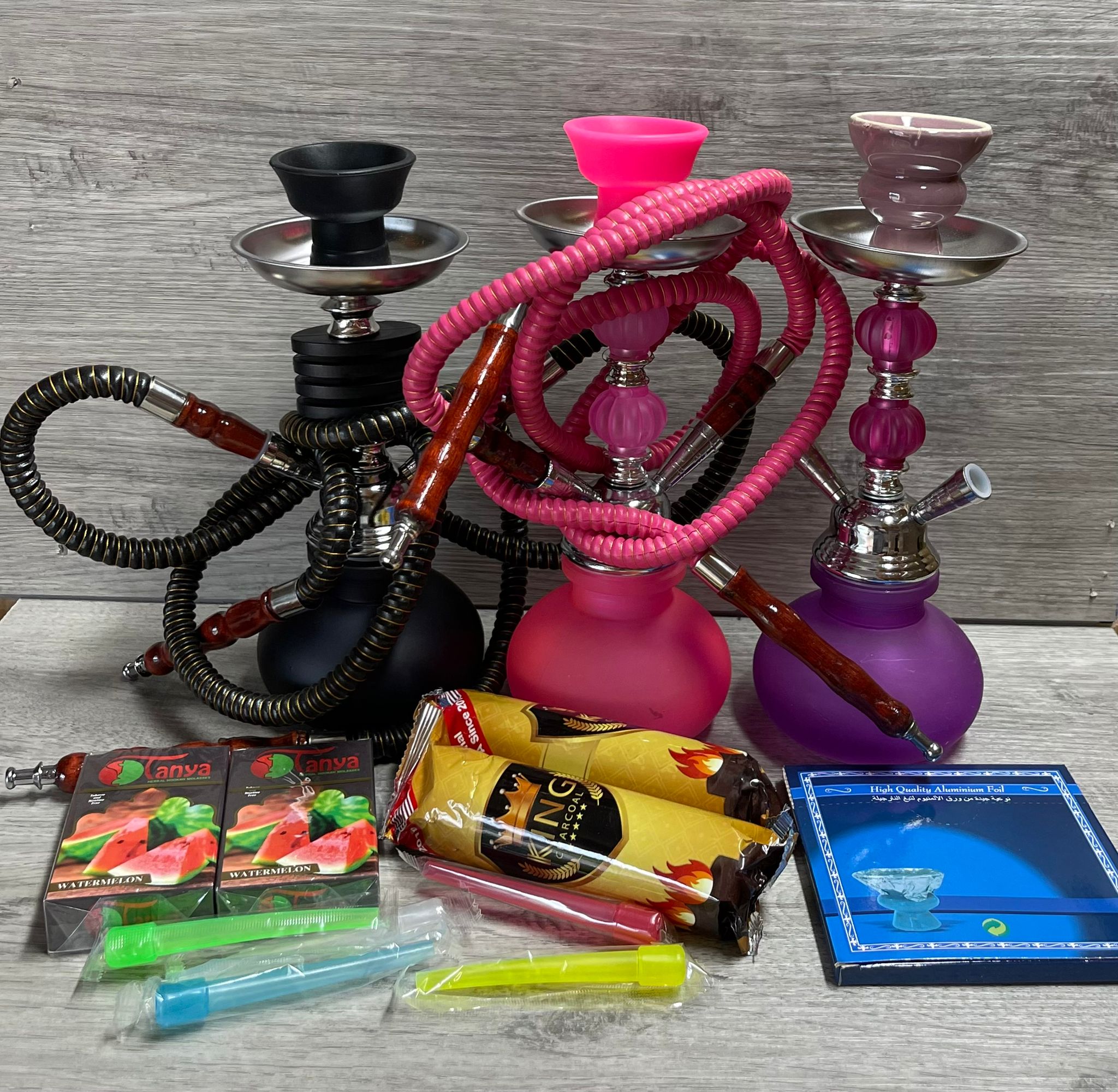 2 hose pumpkin hookah 11" includes ( 5 tipscharcoal roll 25 foil1 assorted Flavor )and