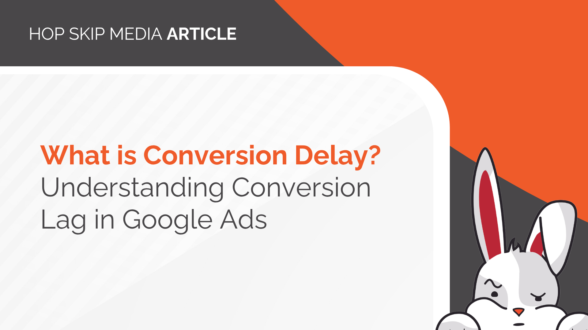 Graphic with the text “What is Conversion Delay? Understanding Conversion Lag in Google Ads” and a cartoon bunny in the bottom right corner. This engaging visual helps explain google ads conversion lag, making it easier to understand how conversion lag can affect your ad performance.