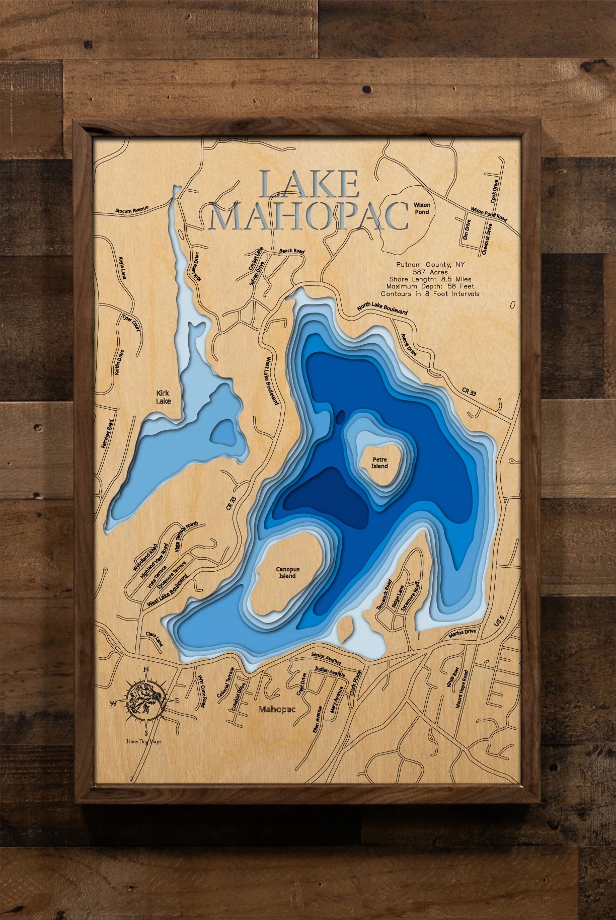 Lake Mahopac In Putnam County New York 3D Wood Maps Horn Dog Maps 