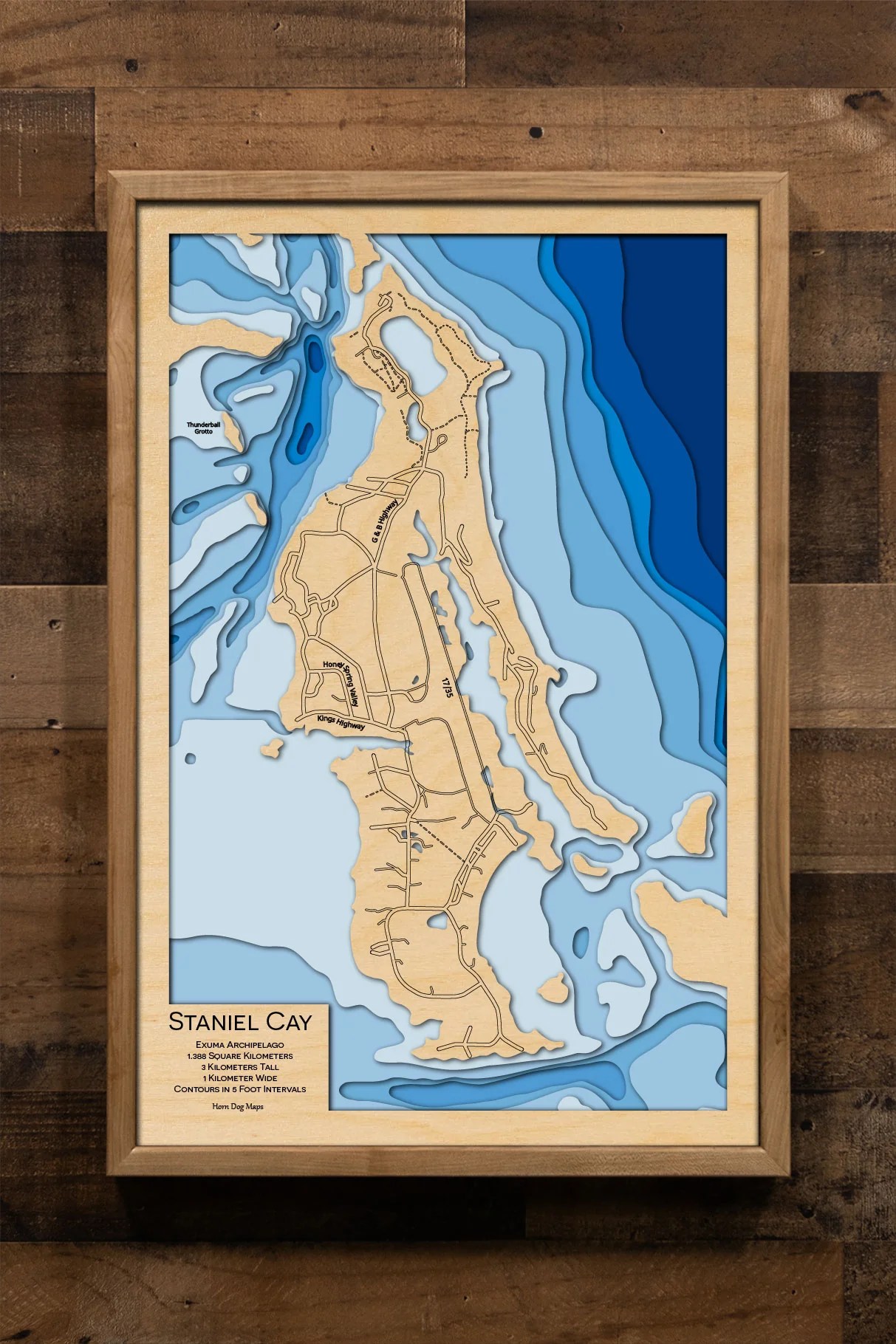 Staniel Cay In The Bahamas 3D Wood Maps Horn Dog Maps 