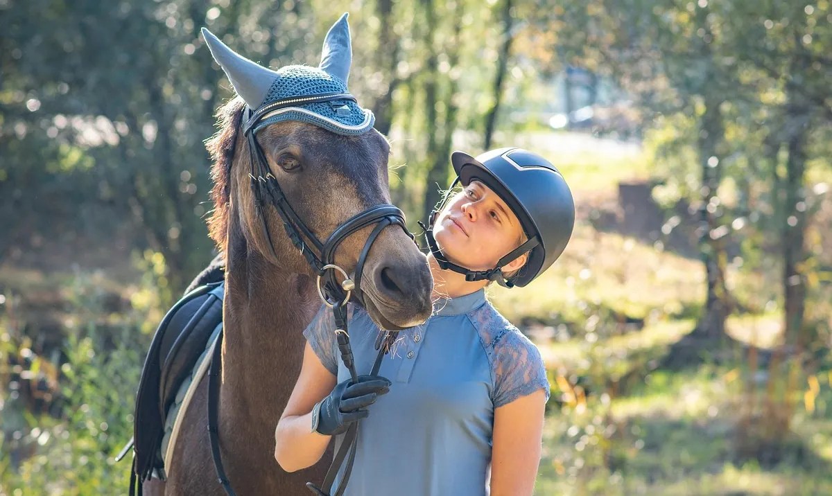 horse attempting to bite handler showing warning behavior