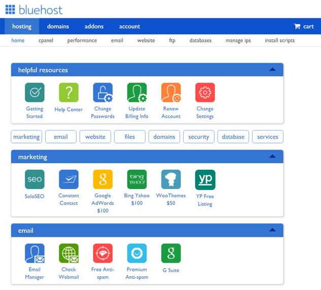 Bluehost Control Panel