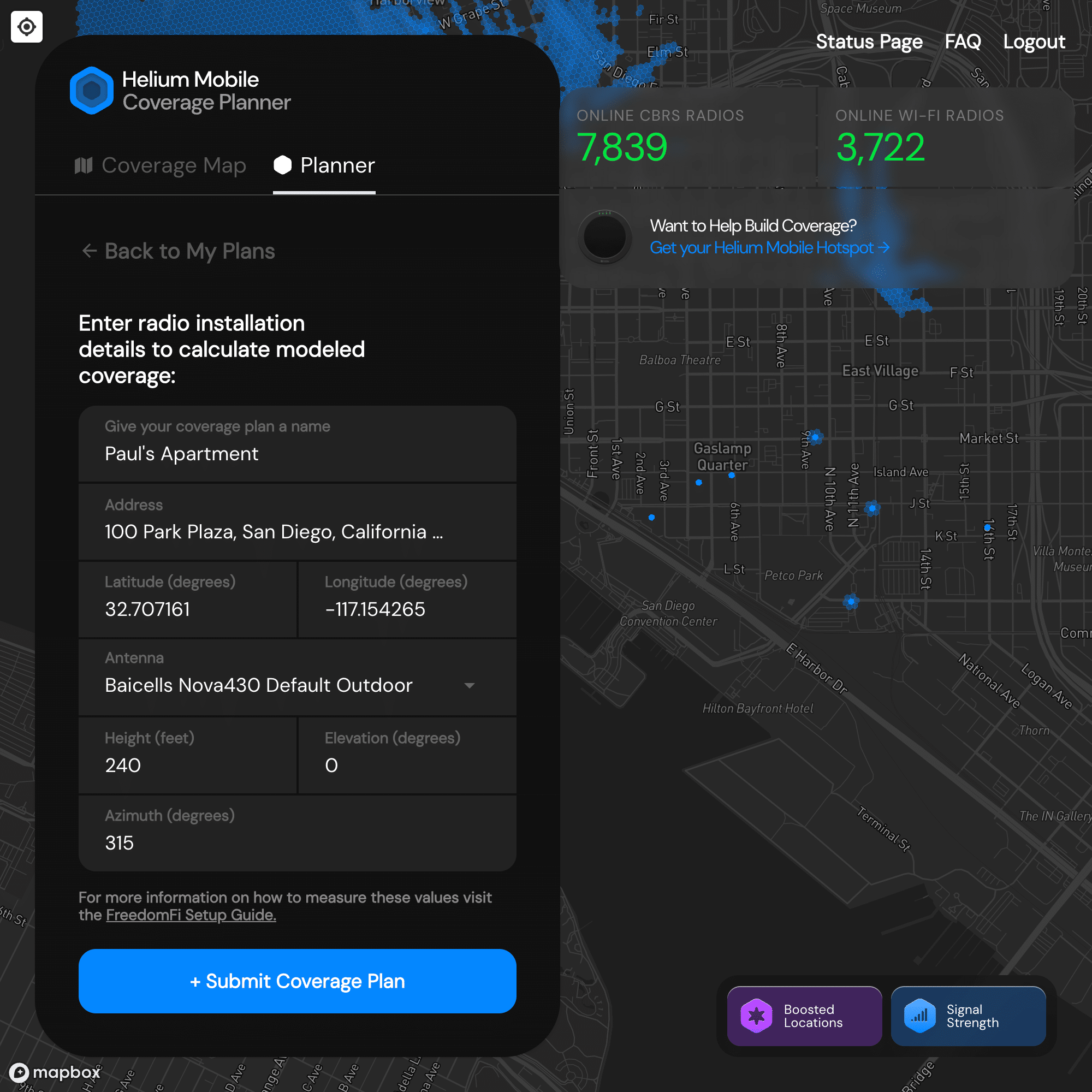 Calculate Helium Miner And ROI Helium Mobile Coverage Planner Settings 