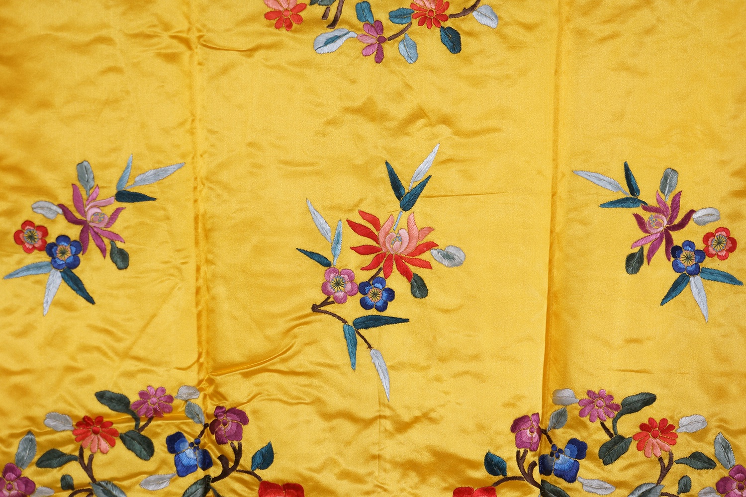 C. 1912-1949 民国 明黄地刺绣四季花卉图锦衣
