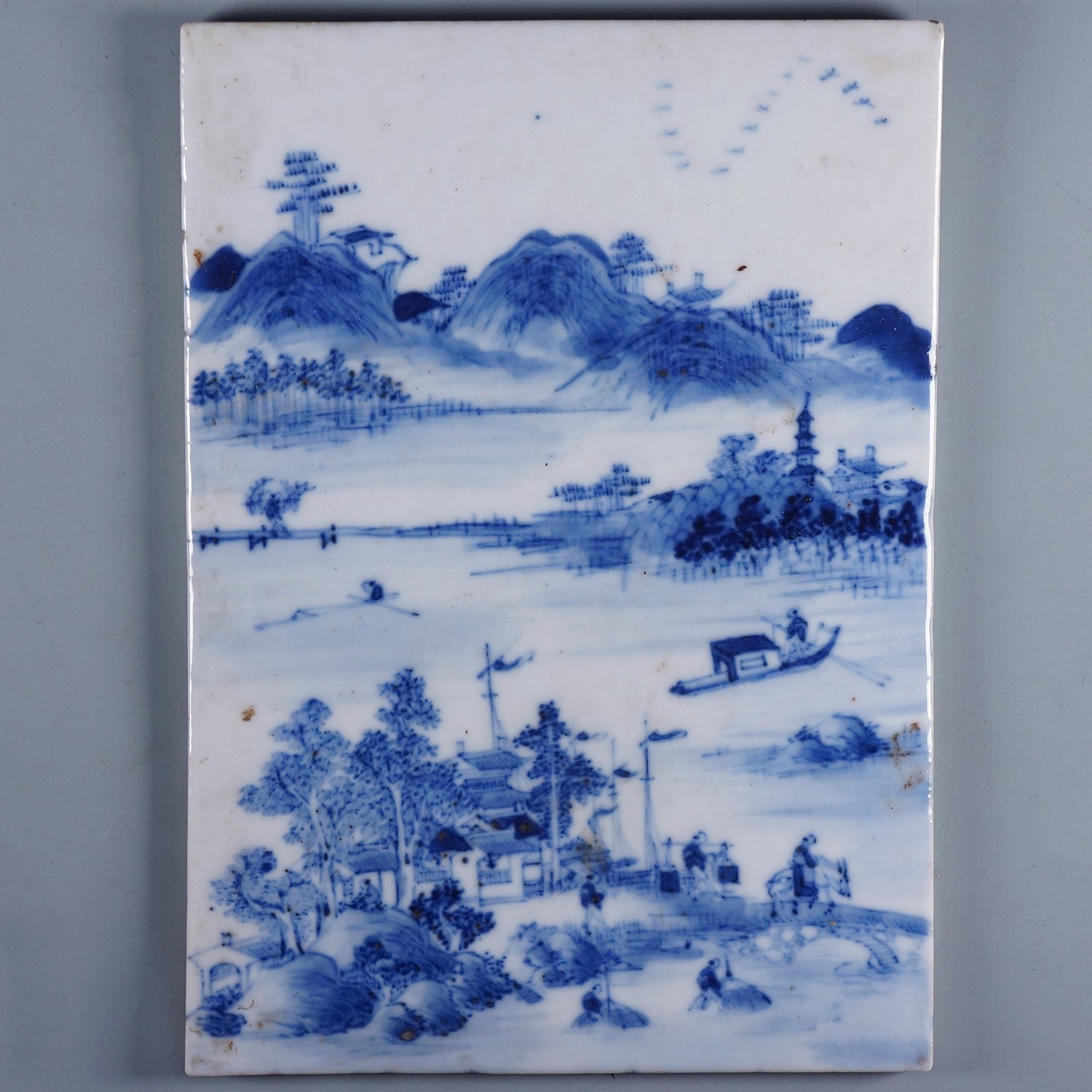 C. 1821—1850 清道光青花渔樵耕读山水人物图挂屏- Hou のDigital
