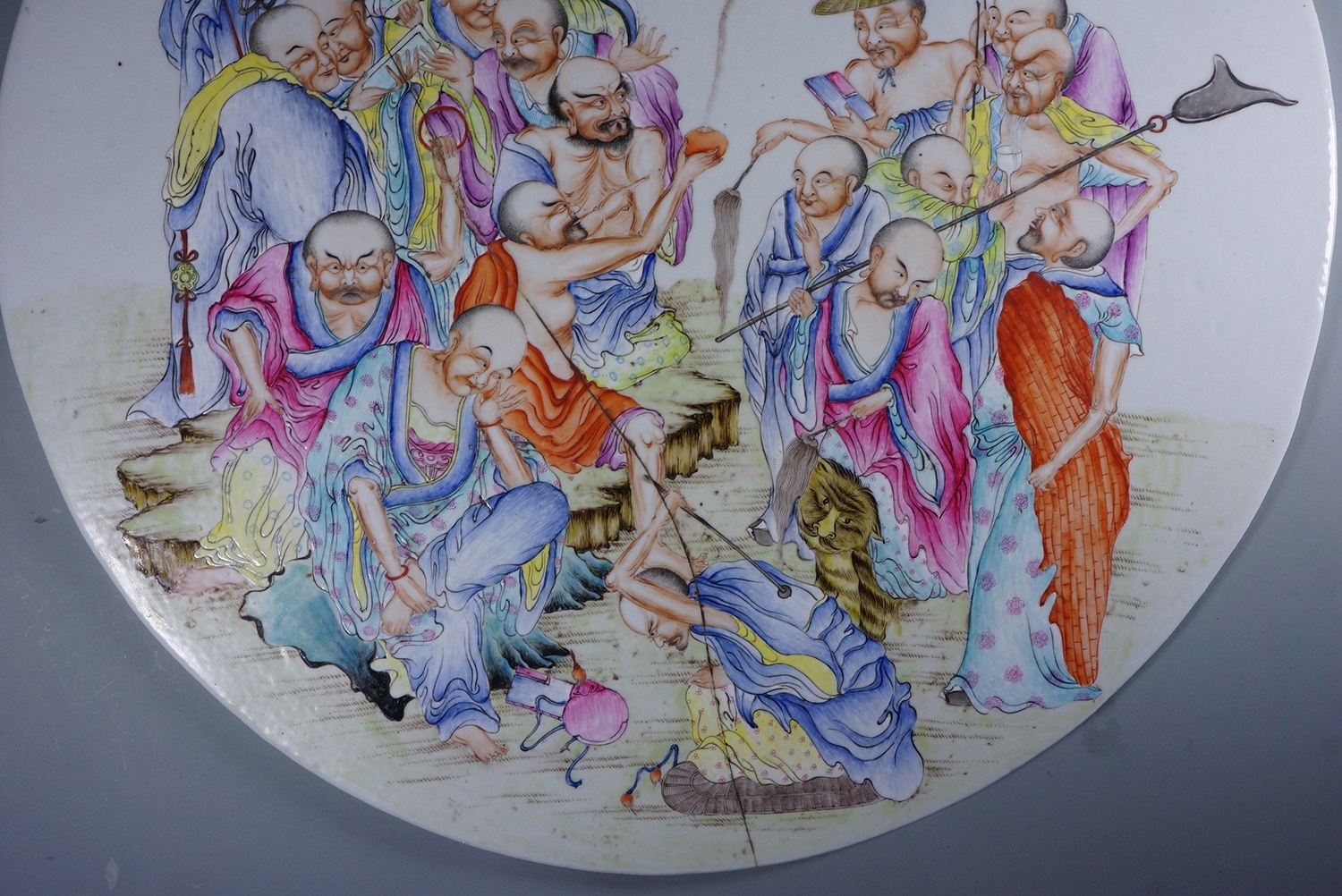 C. 1875-1908 清 光绪 粉彩十八罗汉人物图瓷板