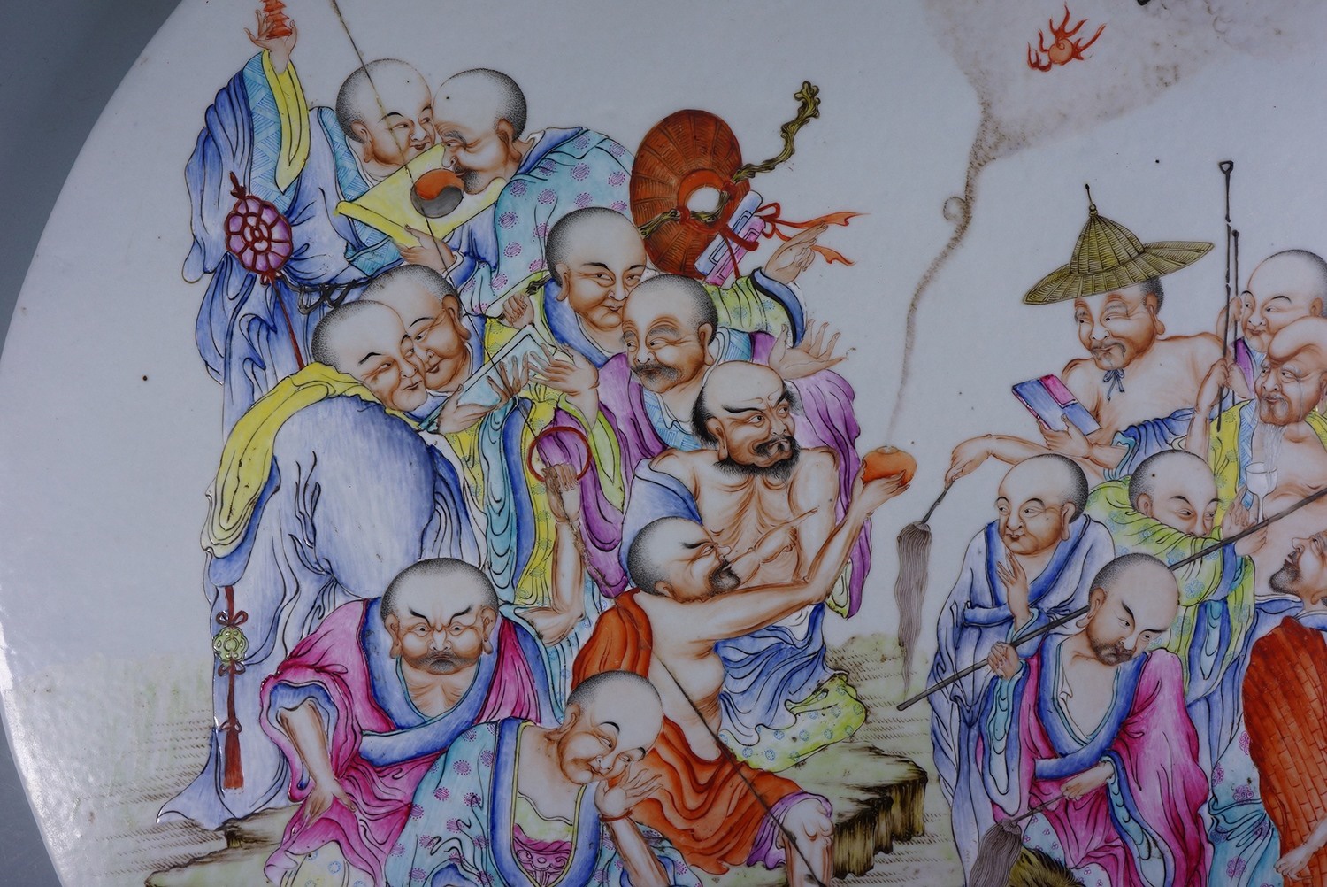 C. 1875-1908 清 光绪 粉彩十八罗汉人物图瓷板