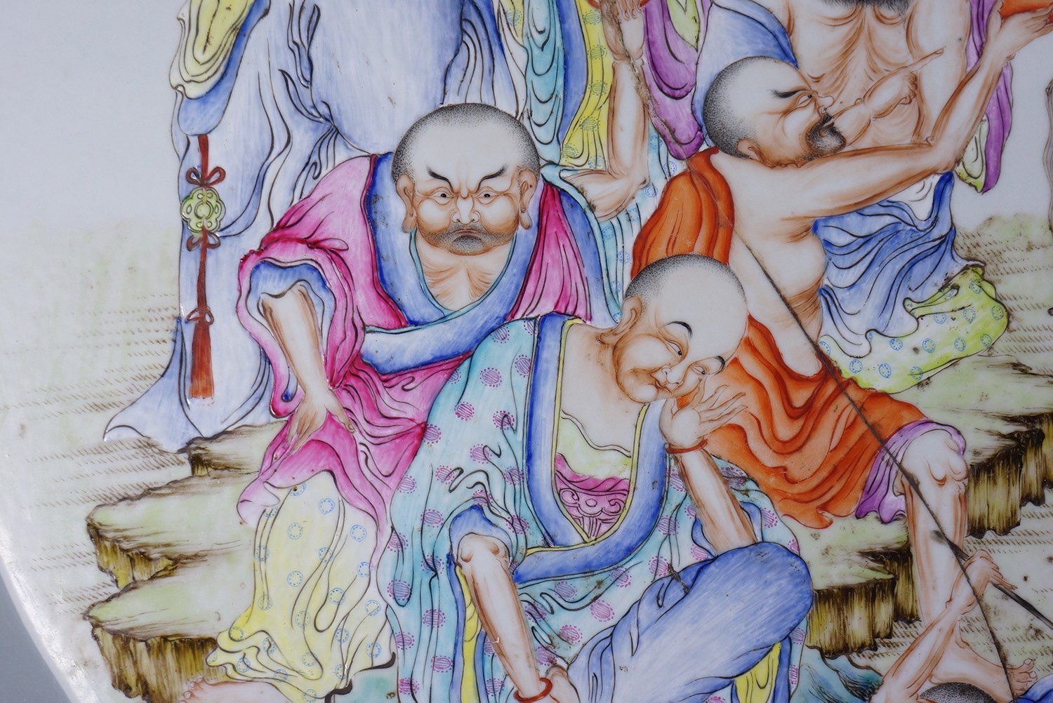 C. 1875-1908 清 光绪 粉彩十八罗汉人物图瓷板