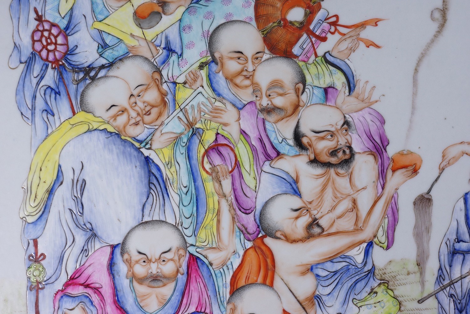 C. 1875-1908 清 光绪 粉彩十八罗汉人物图瓷板