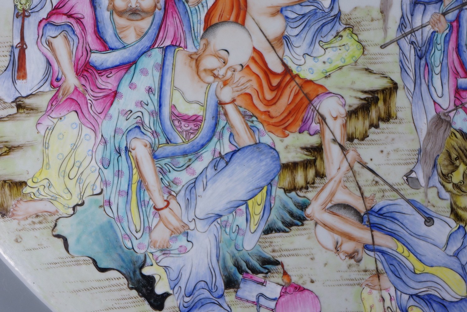 C. 1875-1908 清 光绪 粉彩十八罗汉人物图瓷板