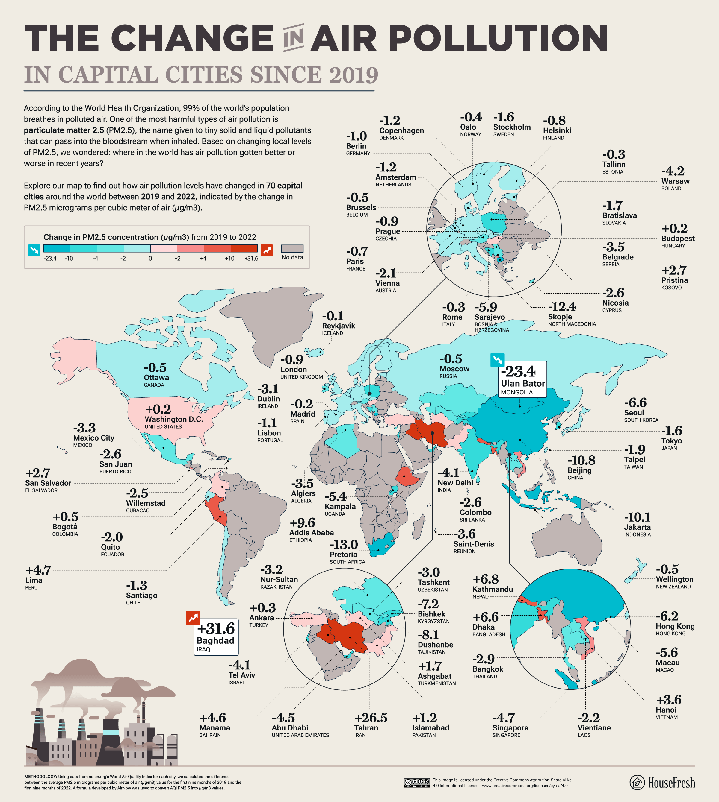 The Cities Where Air Pollution Has Increased And Decreased The Most 01 Air Pollution Decrease World Map 