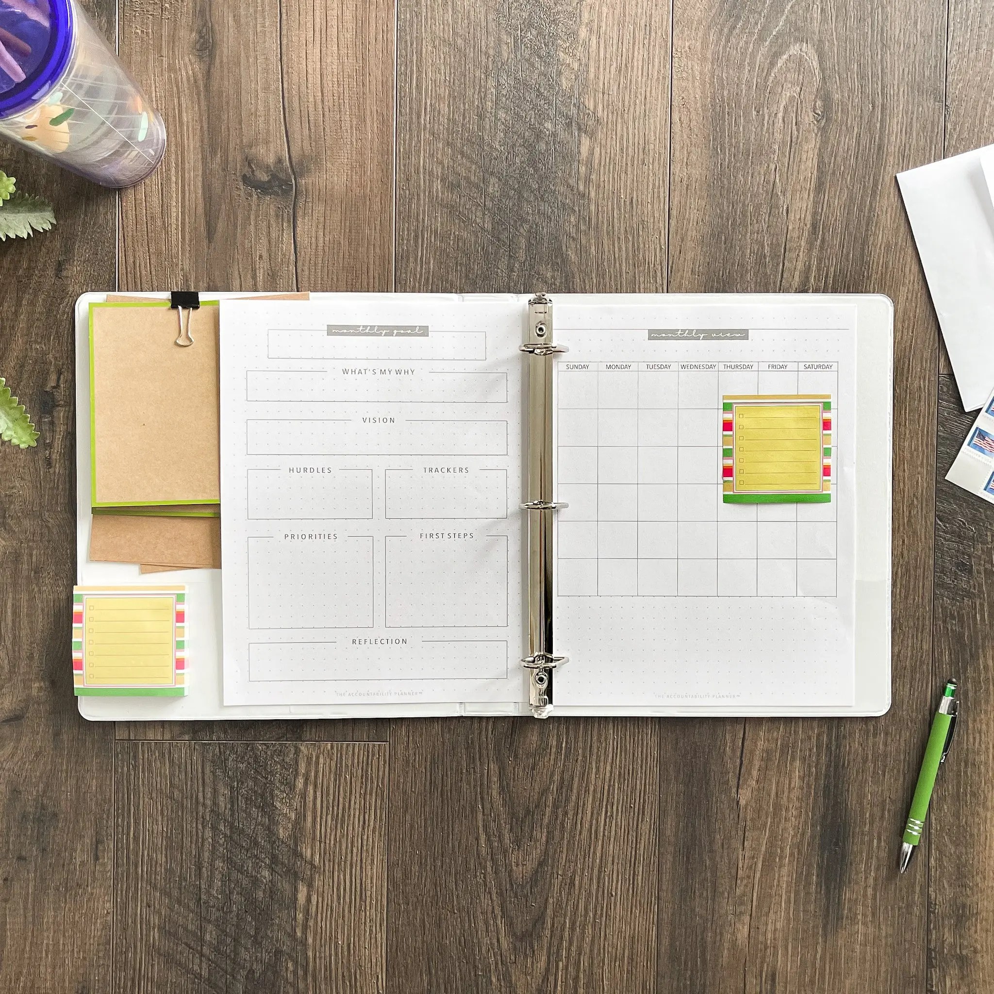 Monthly Spread. Track goals and break them down to set yourself up for success. Print one or more monthly spread to track categories like events, bills, workouts, or whatever you need. Make your planner work for YOU!