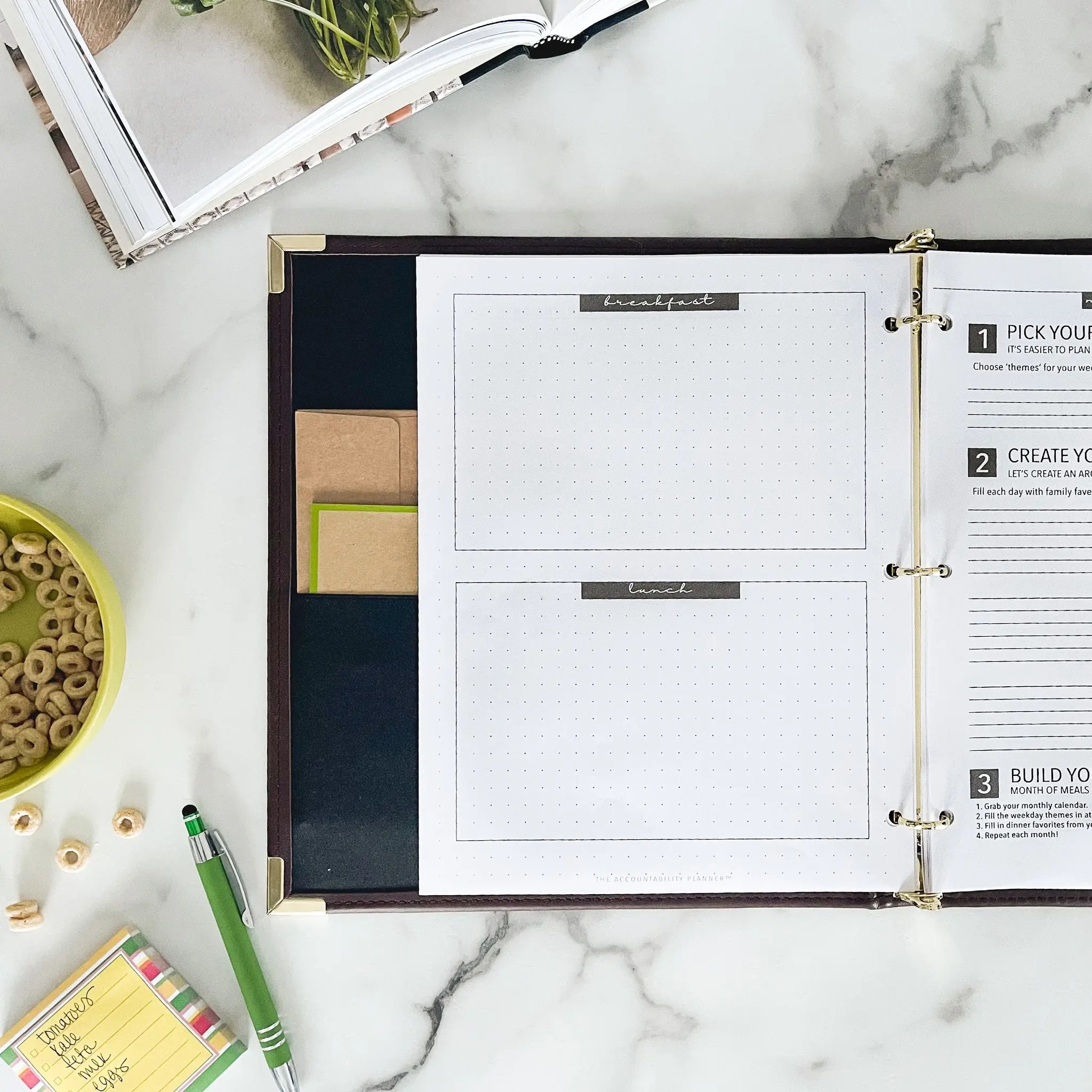 Space to plan simple breakfast and lunch meals.