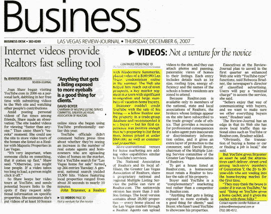 Review Journal Mentions John's Technology Use in Selling Real Estate Listings