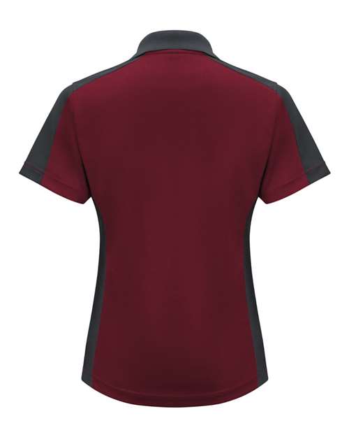 Red Kap Women's Performance Knit Two-Tone Polo in Burgundy/Charcoal, back view
