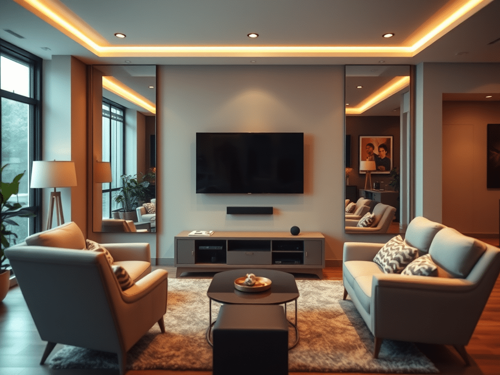 How does one create a home entertainment system by strategically rearranging mirrors?