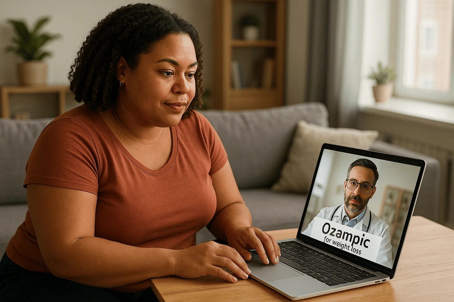 Woman using telehealth to get Ozempic for weight loss