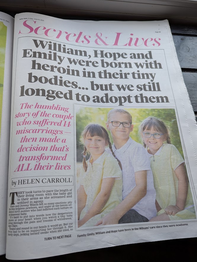 Daily Mail feature about Clare and Jeremy Wilson's adoption story