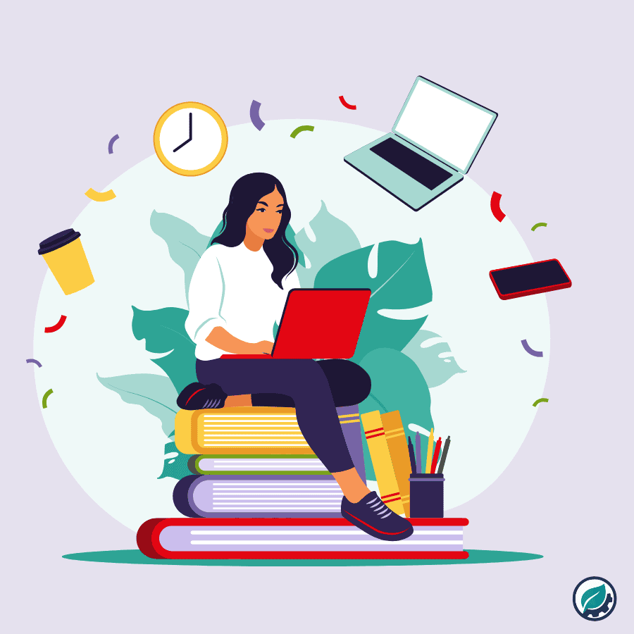 Woman researching sustainability reporting courses and certifications online