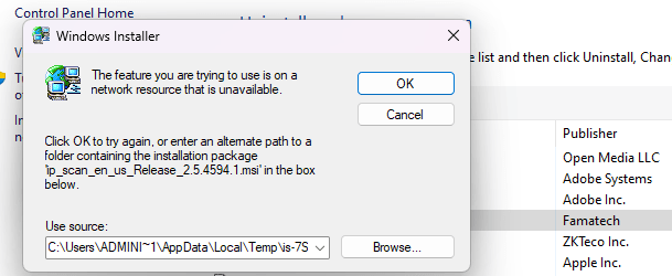 Cannot Uninstall Advanced IP Scanner from Control Panel