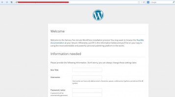 wordpress installation window