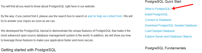  1 - postgresql tutorial.com training interface
