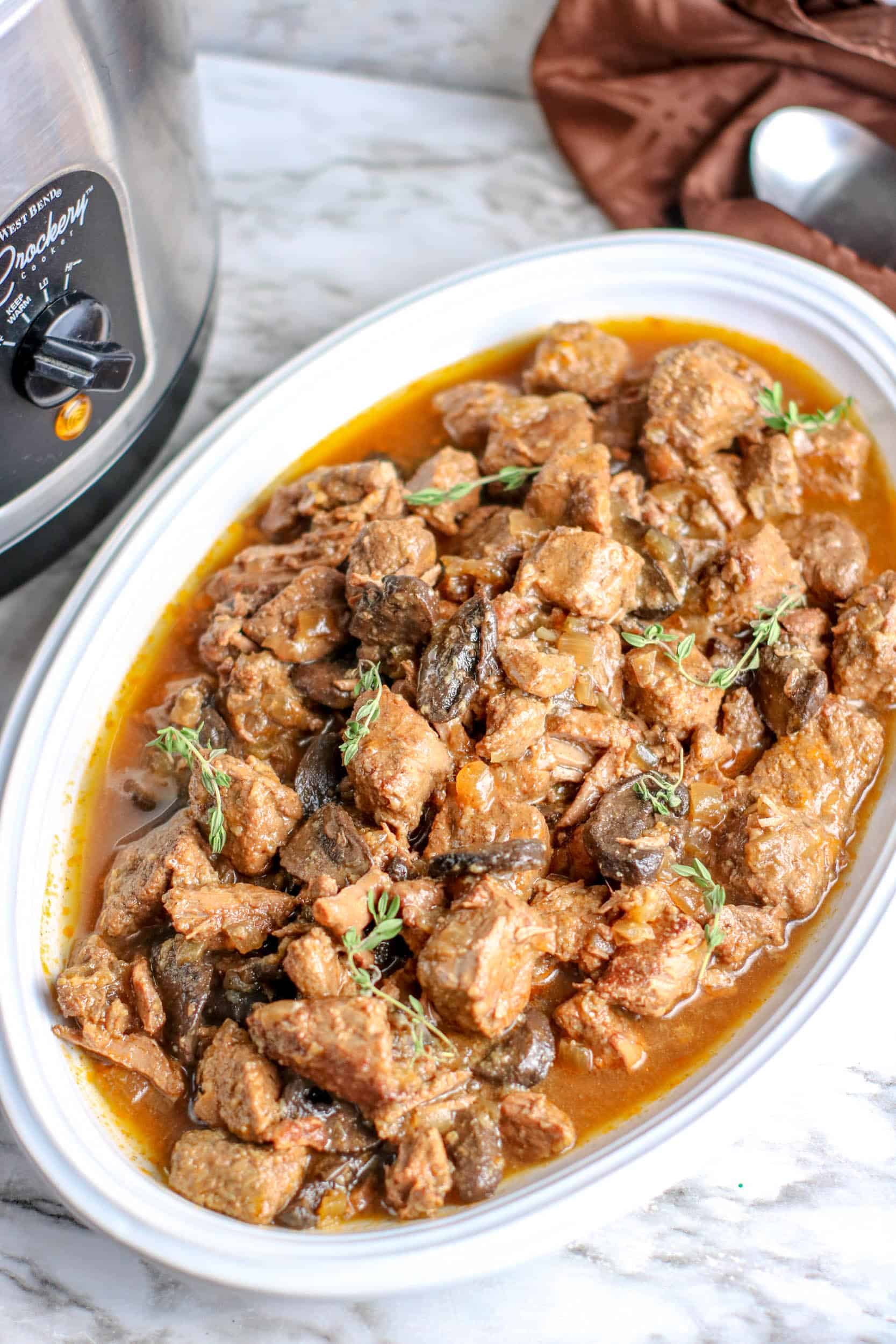 Keto slow cooker beef tips & gravy- easy! naturally low carb