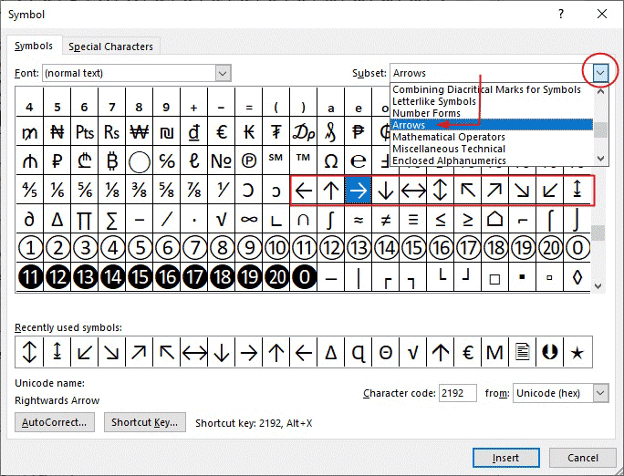insert arrows in Word/Excel/PowerPoint