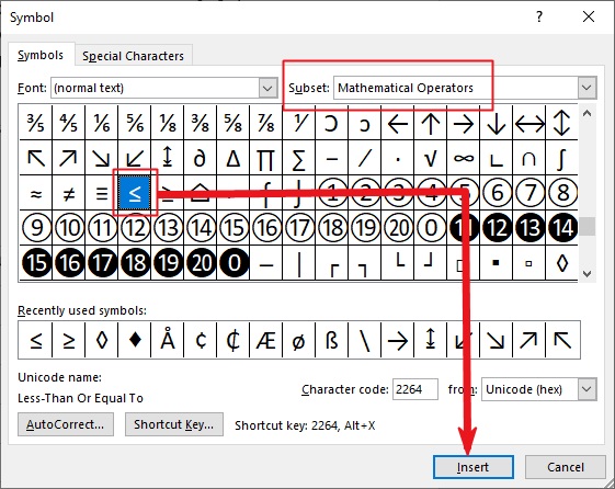 Type Less-Than or Equal to Symbol in Word or Excel - How to Type Anything
