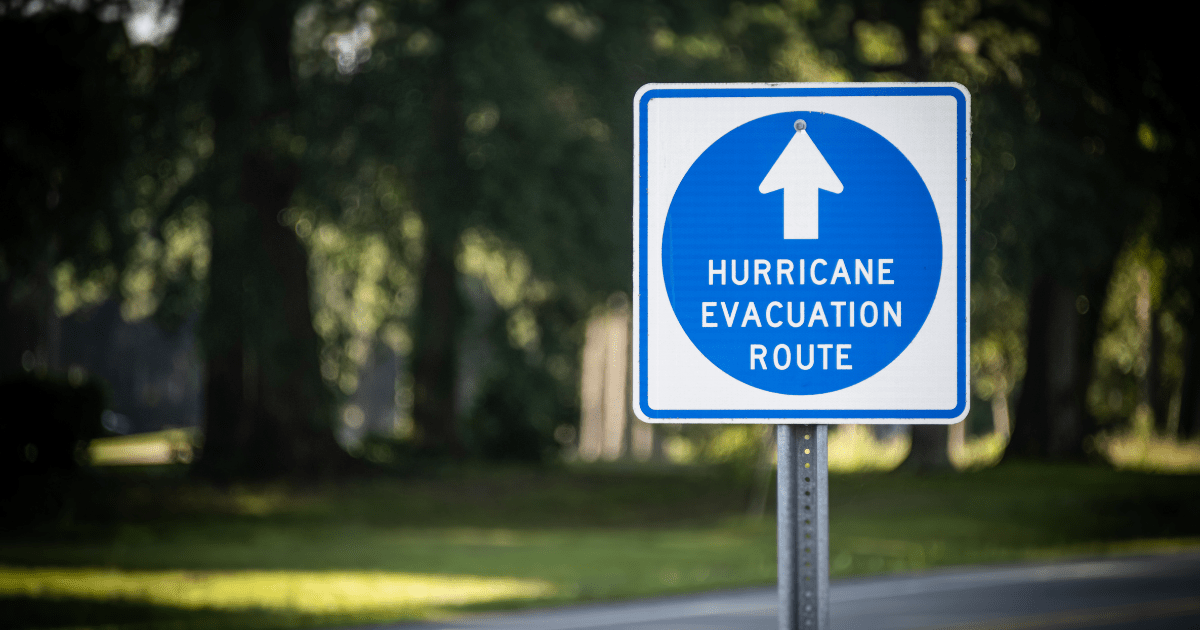Photo of a hurricane evacuation route sign in Florida.