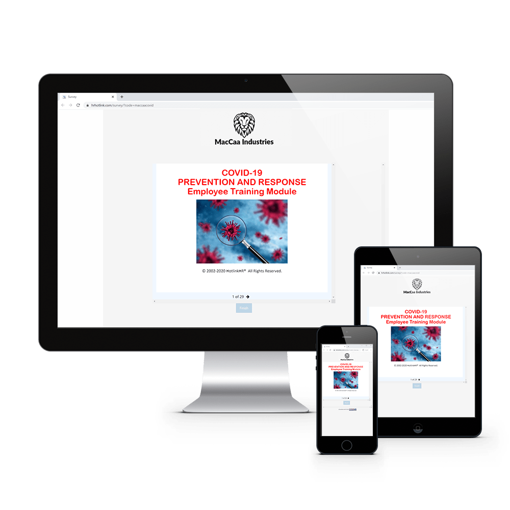 A mobile phone, tablet and desktop all showing the application running on them