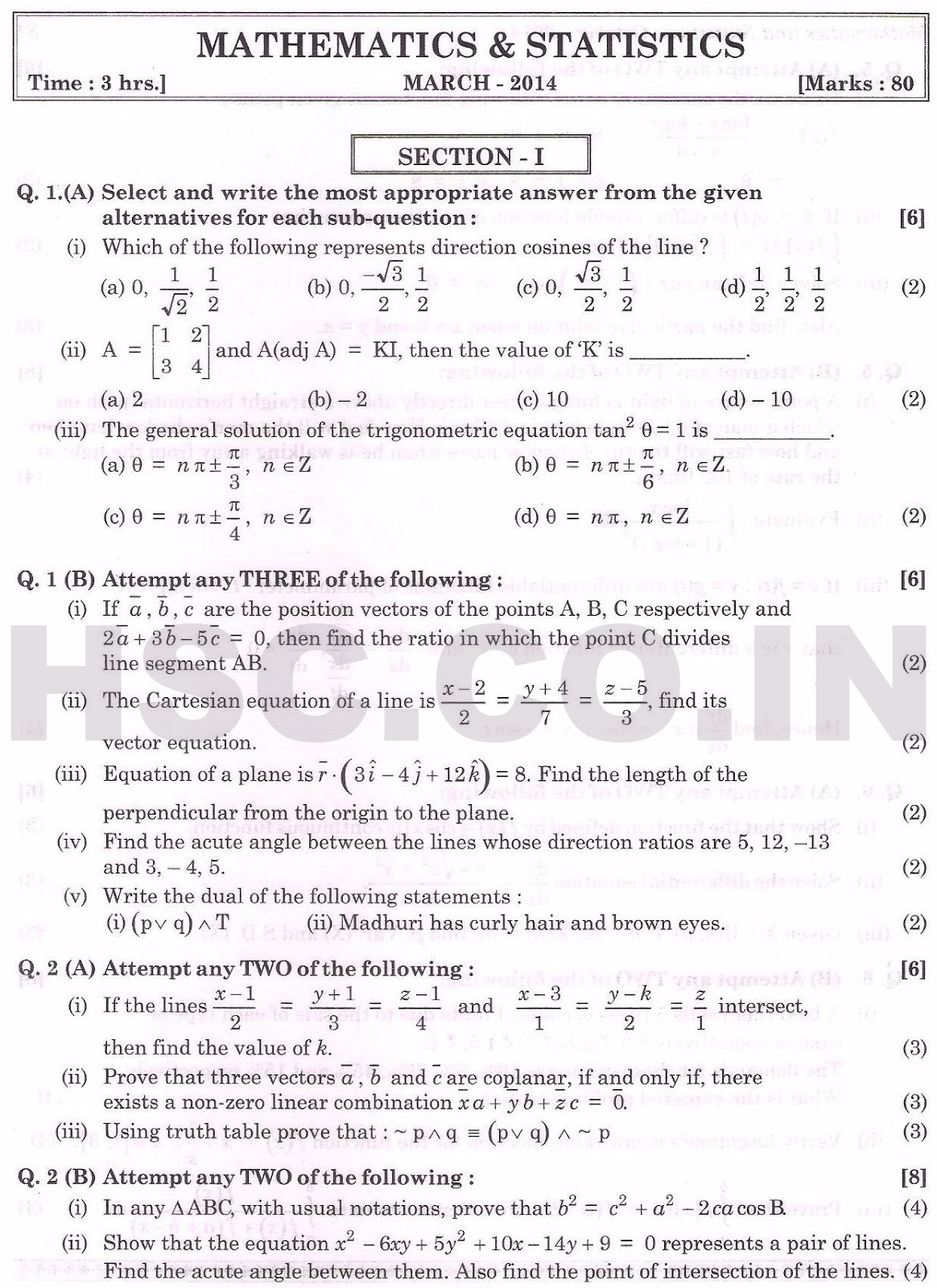 Maths Statistics March 2014 Hsc Maharashtra Board