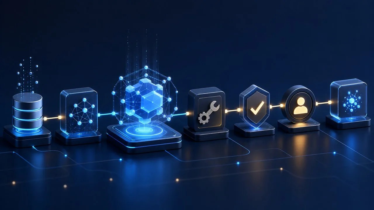 由資料、模型、工具、驗證與人工核准節點構成的可控 AI 工作流程