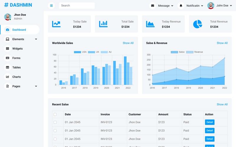 Bootstrap Admin Template Free