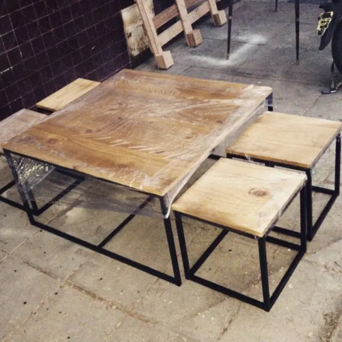 Mesa Ratona Banquetas Hierro Y Madera Diseno Cubo Nido Mercado Libre