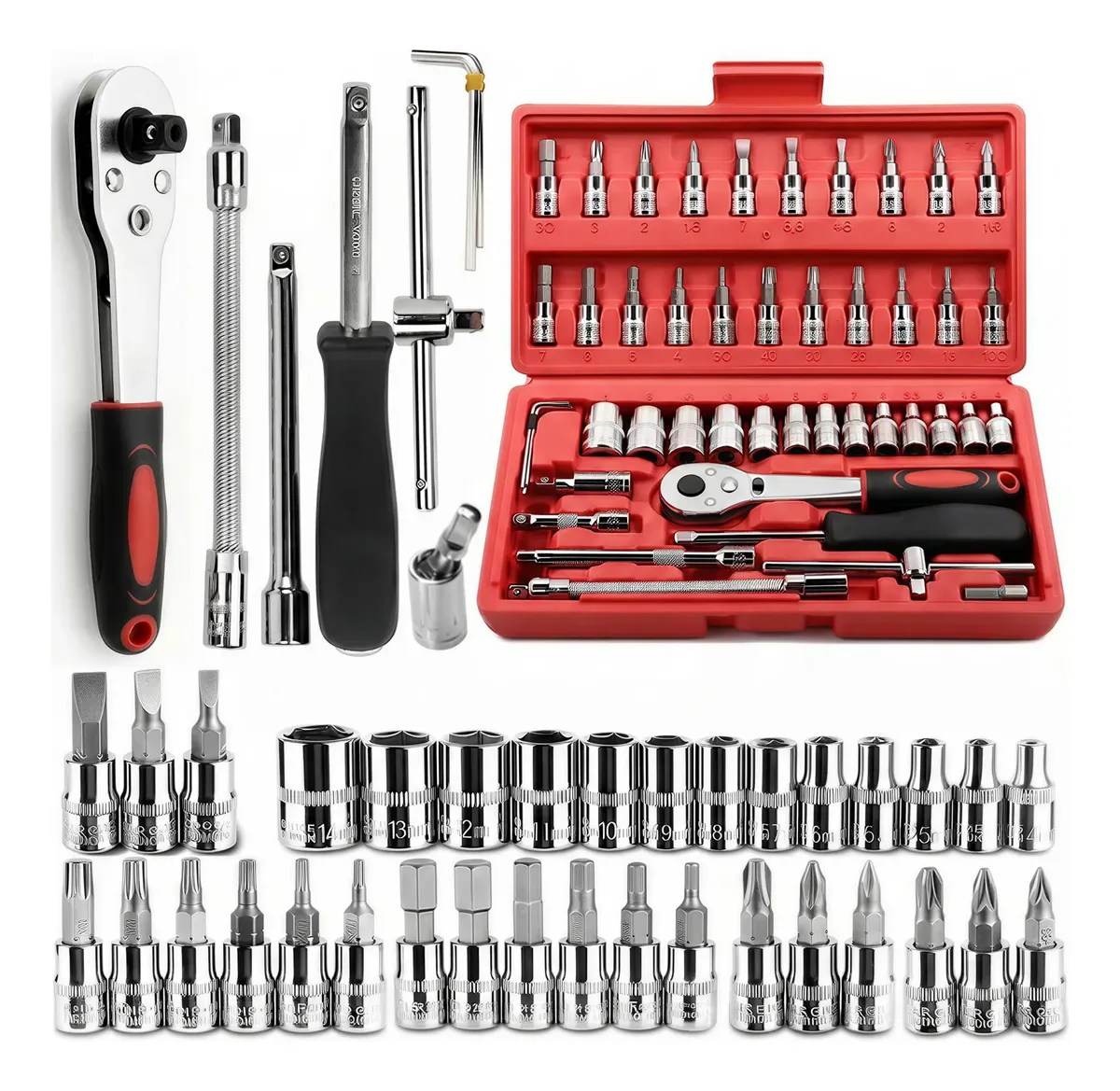 Kit 46 Ferramentas Jogo Chave Catraca Repara Moto Carros