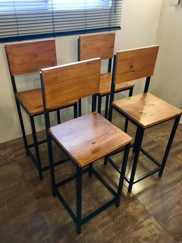 Silla Desayunador Cerveceria Diseno Industrial Hierro Madera Mercado Libre
