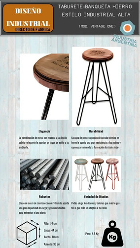 Taburete Hierro Madera Banqueta Barra Vintage Industrial Mercado Libre