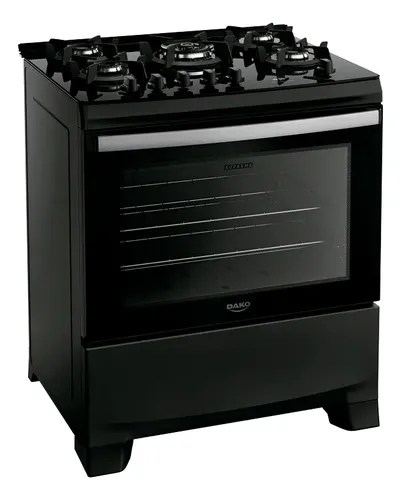 Fogão 5 Bocas Dako Supreme Black Glass com Mesa de Vidro Tripla C...