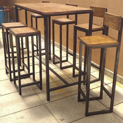 Mesa Alta Barra Desayunador Bar Hierro Madera Industrial Mercado Libre