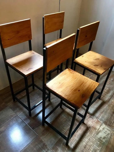 Silla Para Desayunador Bar Diseno Industrial Hierro Madera Mercado Libre