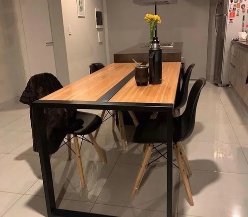 Mesa De Comedor Quincho En Madera Y Hierro Diseno Industrial Mercado Libre