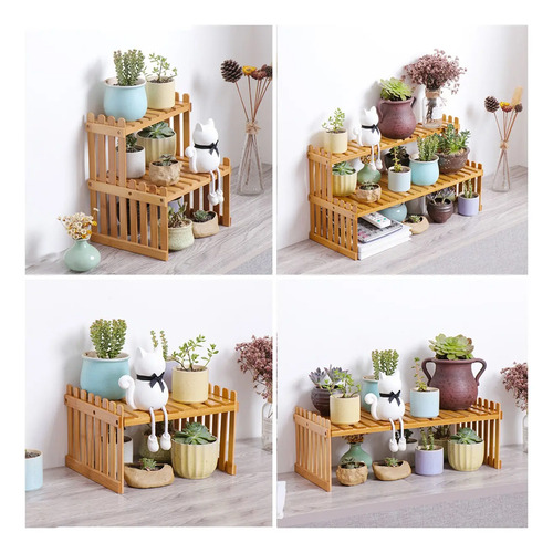 Estante De Madera Para Plantas Diseno De Flores De Bambu Mercado Libre