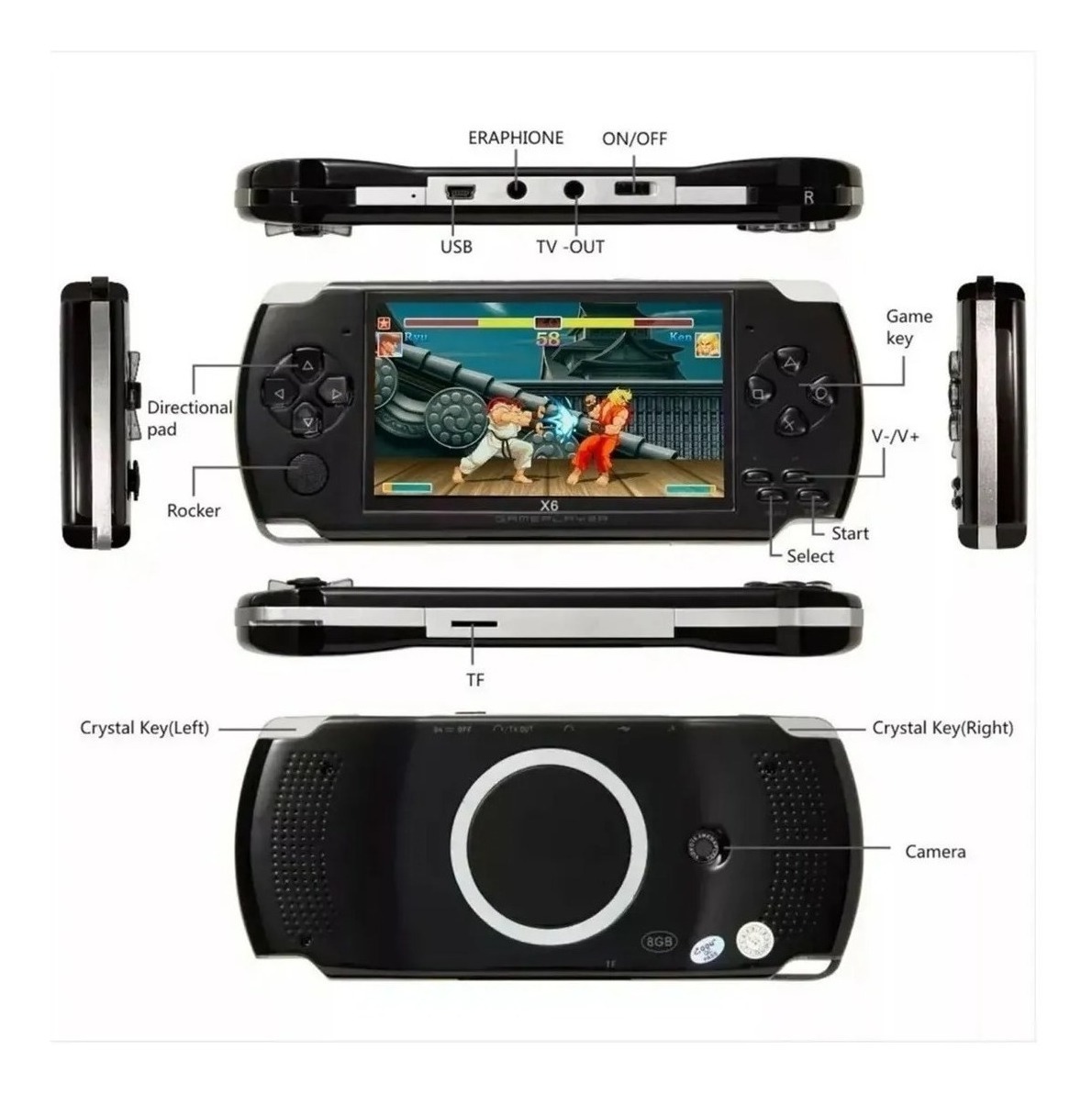 Consola Portatil Kanji X6 Gamer 8gb 1000 Juegos Tft Lcd