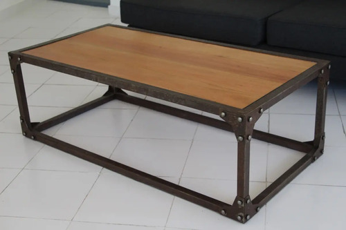 Mesa Ratona Diseno Industrial Living Oficina Hierro Y Madera Mercado Libre
